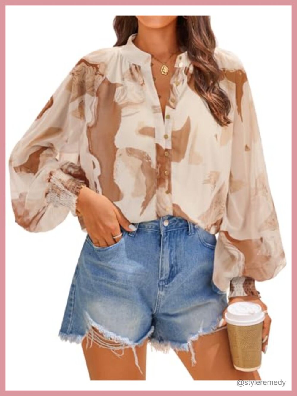ZESICA Women's Floral Print Button Down Blouse Long Sleeve Boho Top